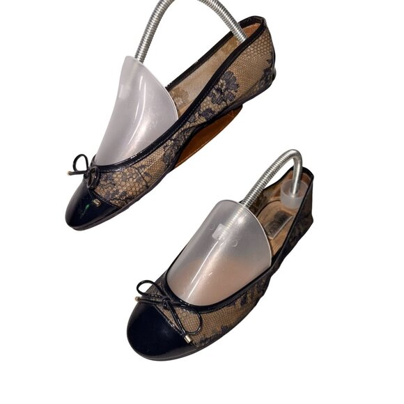 Jimmy Choo Navy Blue Lace Ballet Flats Patent Bow Detail - Picture 3 of 12